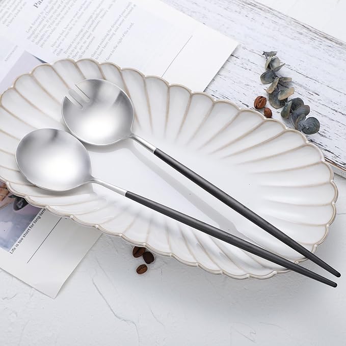Salad Servers,Spoon and Fork Set 11.41 inch,18/10 Stainless Steel Salad Serving Titanium Plating