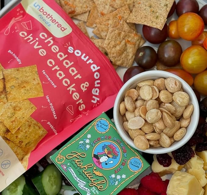 Unbothered Foods Cheddar & Chive Sourdough Crackers - Gut-Friendly & Easy to Digest, Non-GMO, No