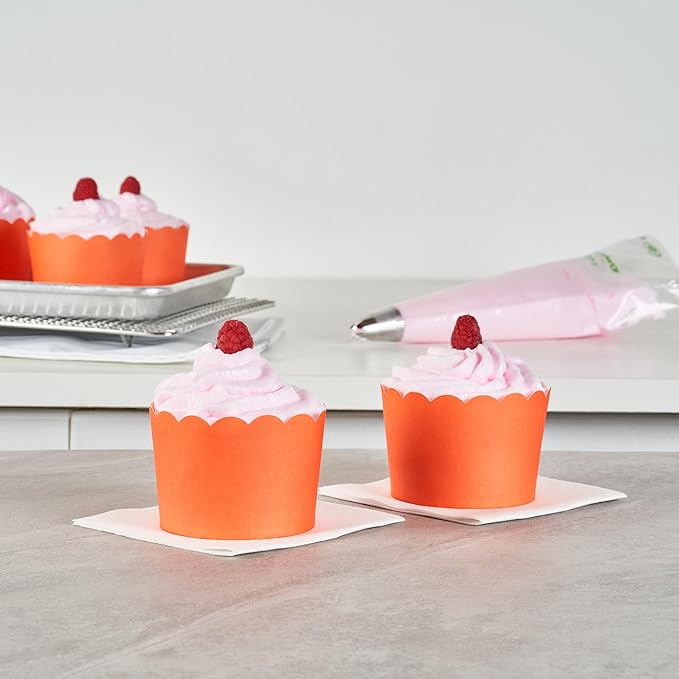 Panificio 10 Ounce Cupcake Wrappers, 200 Scalloped Baking Cups - Oven-Ready, Greaseproof, Orange