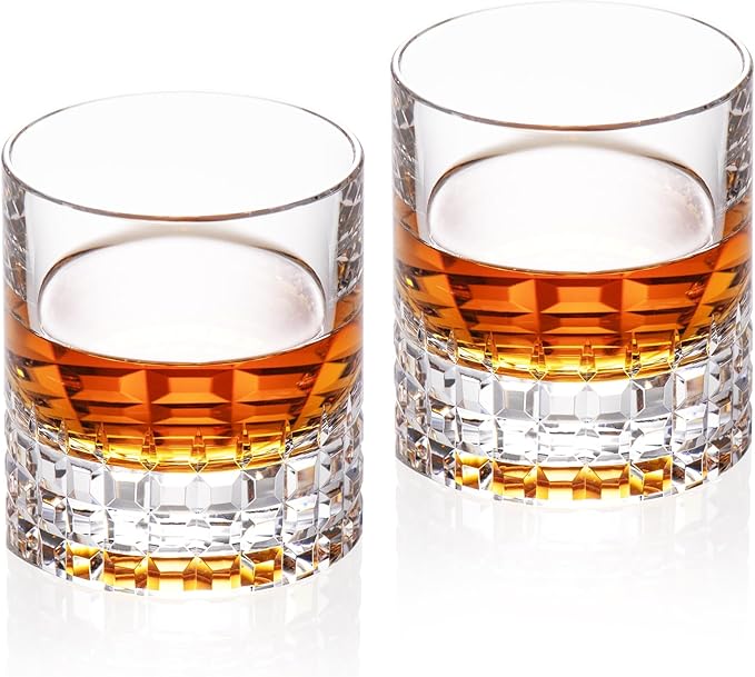 KAMMAK Crystal Whiskey Glasses Set of 2, Luxury 7.78oz Old Fashioned Glasses Stemless, Hand Blown