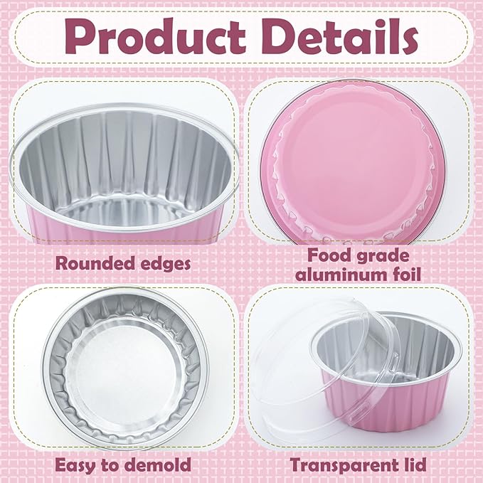 Hushee 600 Pcs Aluminum Foil Baking Cups with Lids and Spoons 5oz Disposable Ramekins Dessert