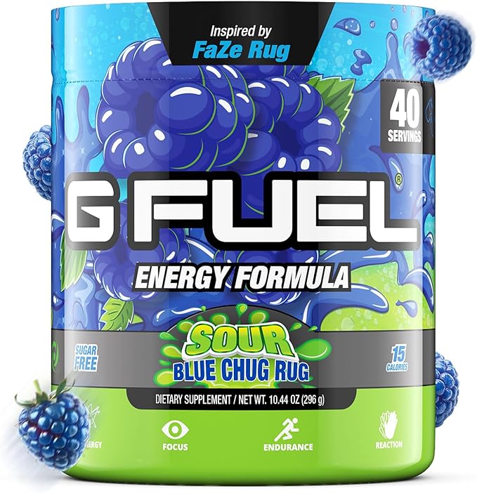 G Fuel Chug Rug Energy Drink Powder, Pre Workout Caffeine Mix for Gaming, Sugar Free Focus Amino