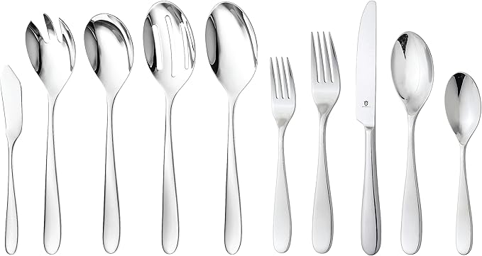 Silverware Set for 8 with Serving Utensils, 18/10 Stainless Steel Flatware, Mirror Finish