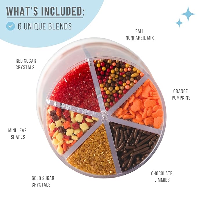 Sweets Indeed Sprinklefetti Fall 6-Cell Sprinkle Jar ??6 Assorted Fall Sprinkles (Pumpkins, Leaves