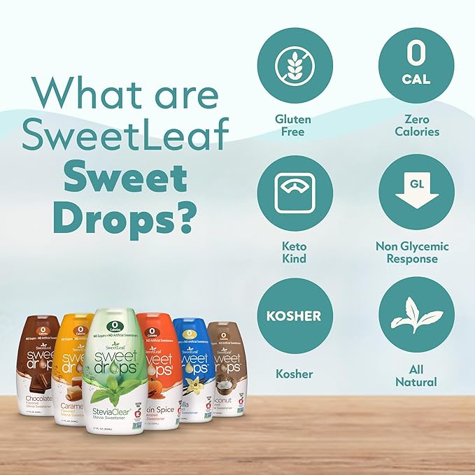 SweetLeaf Sweet Drops - Flavored Stevia Liquid Sweetener, Stevia Extract, Zero Calories, Gluten