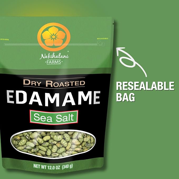 Dry Roasted Edamame Beans Snack by Nakihalani Farm ??Sea Salt (12 oz) Non-GMO Crunchy Soybeans