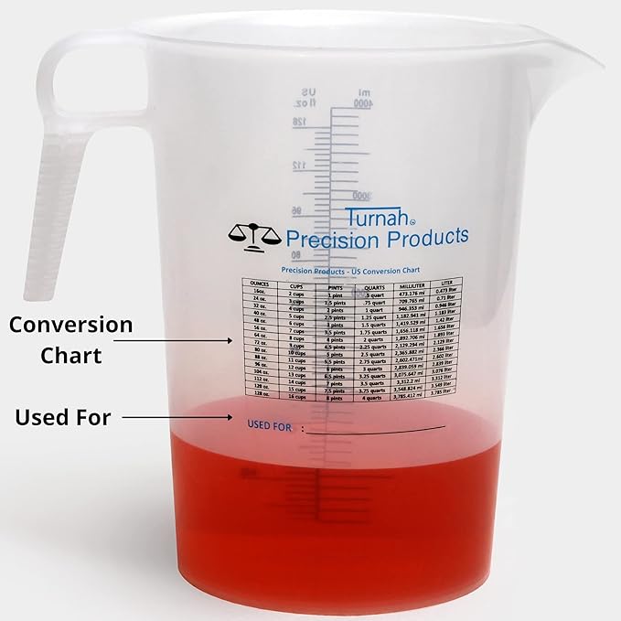 One Gallon 128oz Measure Pitcher - Convenient Conversion Chart - Strong Food Grade - Great for