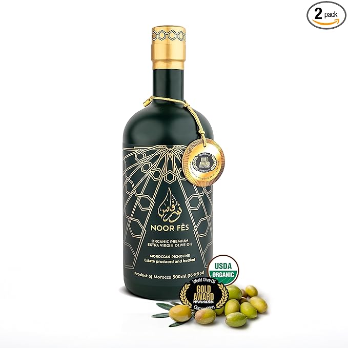 NOOR FÈS USDA Organic | 20+ Awards 584 mg/kg Polyphenol Rich | Premium Extra Virgin Olive Oil |