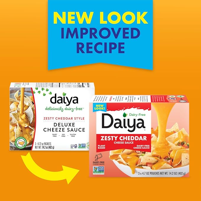 Daiya Dairy Free Zesty Cheddar Cheese Sauce, Plant Based Rich, Creamy, Cheesy Sauce, 14.2 oz (Pack