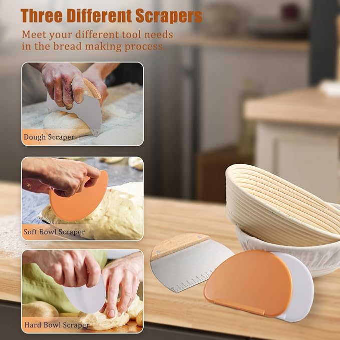 Panny Banneton Basket, Banneton Bread Proofing Basket with Liners, 9" Round & 10" Oval Sourdough