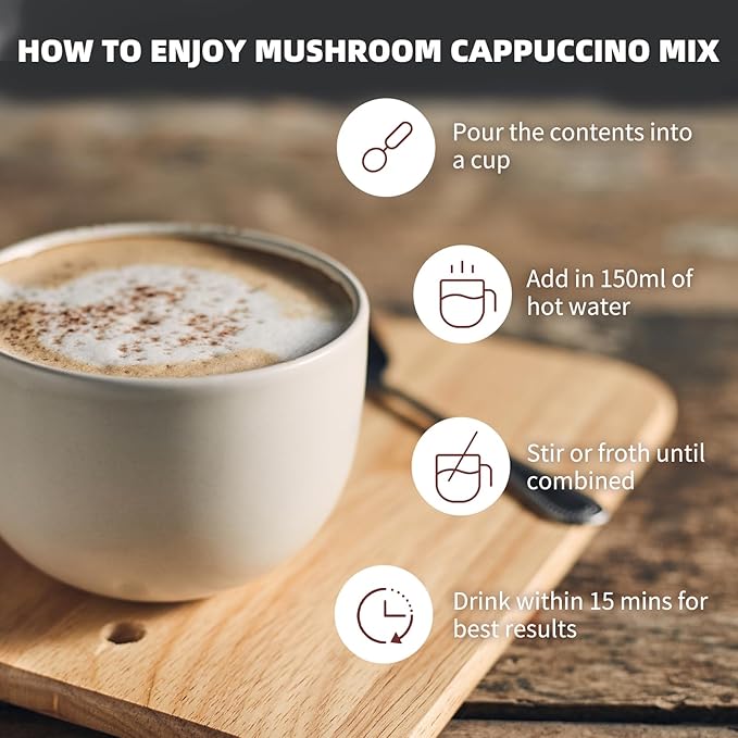 Mushroom Coffee Alternative Cappuccino Mix, Instant Superfood Coffee Drink with Reishi Mushroom
