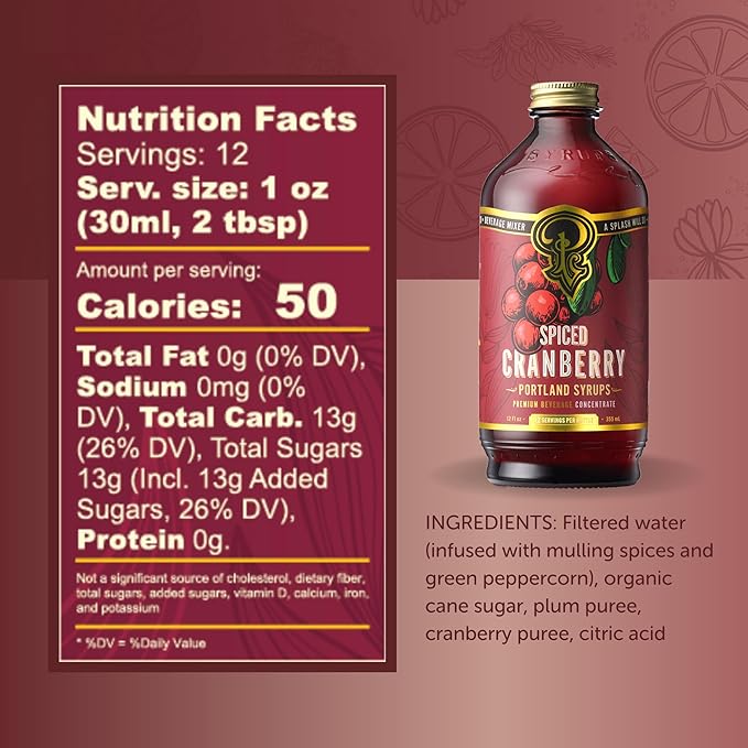 Portland Syrups Spiced Cranberry Syrup - Drink Mixer for Crafting Cocktails, Mocktails, & Seasonal