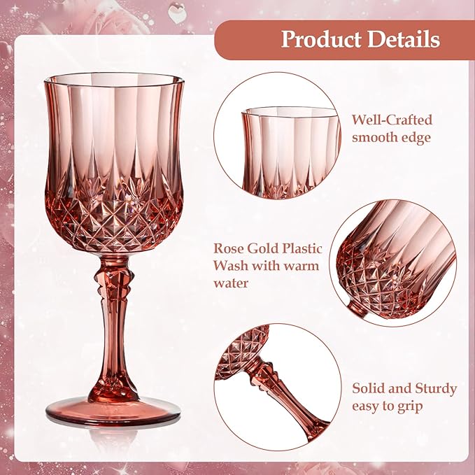 XUWAIDSGN 48 Pcs 7oz Plastic Vintage Wine Glasses Drinking Glasses Unbreakable Wedding Glassware