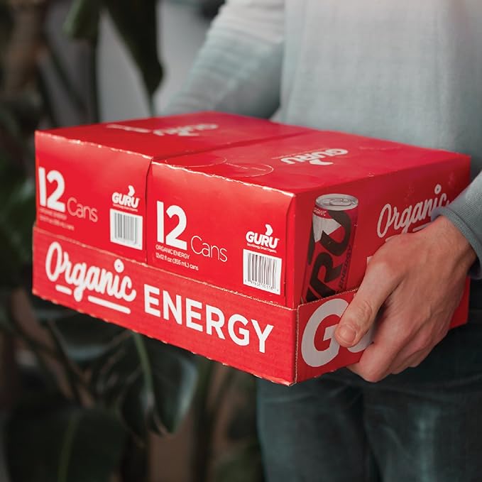 GURU Original Organic Energy Drinks, Clean Energy Drink with Plant Based Natural Caffeine from