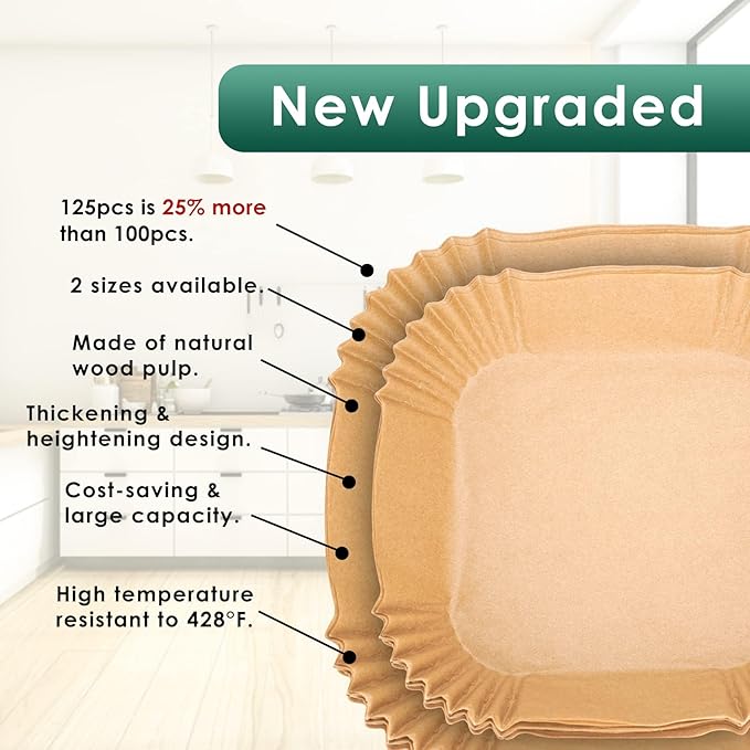 Air Fryer Paper Liners: 125Pcs Parchment Paper, Air Fryer Liner Disposable, Oilproof Waterproof