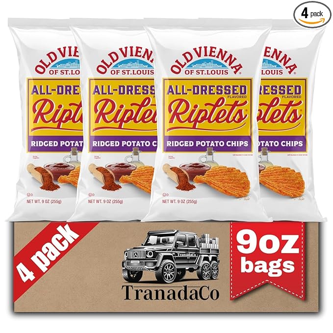Old Vienna of St. Louis All-Dressed Flavored Riplets Ridged Potato Chips 9oz Bags (4 Pack) by
