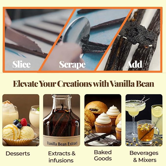 25 Whole Vanilla Beans Grade A + | Premium Vanilla Bean Pods for Making VanillaExtract | NON GMO |