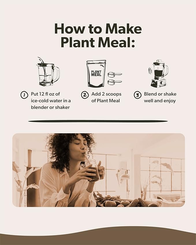 Plant Meal Replacement Shake - Chocolate - 25g of Plant Based Vegan Protein Powder, 76+ Organic