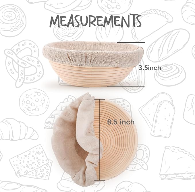 Bread Proofing Baskets Set of 2 8.5 inch Round Dough Proofing Bowls w/Liners Perfect for Home