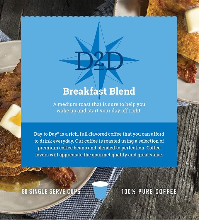 Day To Day Breakfast Blend Medium Roast Single Serve Coffee Pods, 80-Count for K-Cup Keurig Brewers