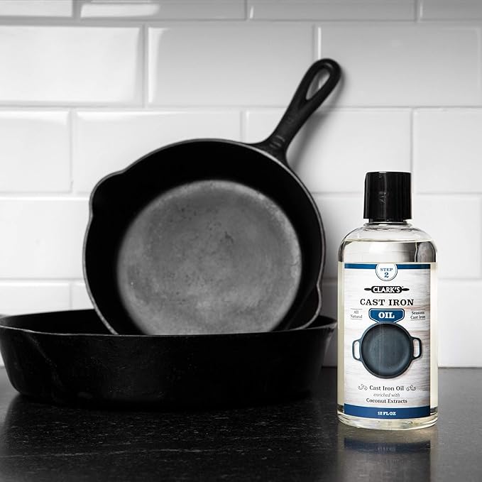 CLARK???Seasoning Oil for Cast Iron Skillets 12oz - 100% Plant-Based Coconut Oil - Mineral Oil for