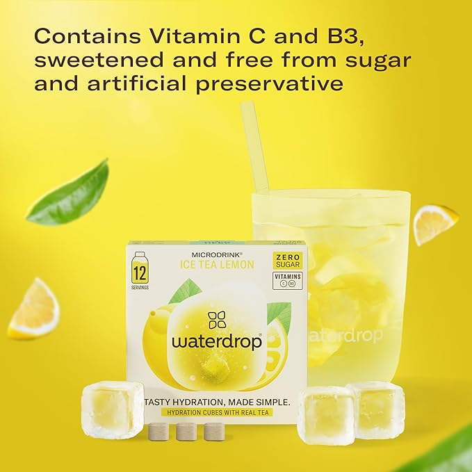 Waterdrop Hydration Cubes with Vitamin C, B Vitamins, and Electrolytes, Iced Tea Lemon Flavor