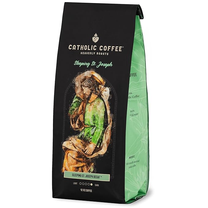 Catholic Coffee Sleeping St. Joseph | Decaf Dark Roast Ground Coffee ??Clove & Prune Notes | 12oz