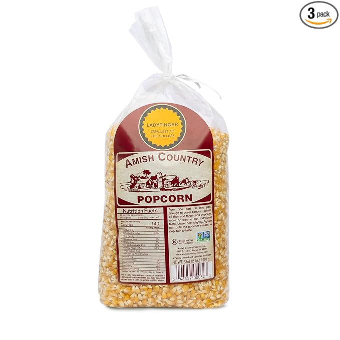 Amish Country Popcorn | 2 Lb Ladyfinger Kernels | Old Fashioned, Non-GMO and Gluten Free (2lb Bag)
