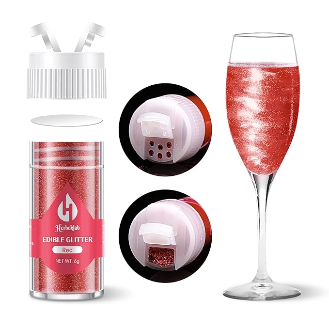 Red Edible Glitter ??6g Luster Dust Drink Glitter, Food Grade Shimmer Powder for Cocktails, Cakes