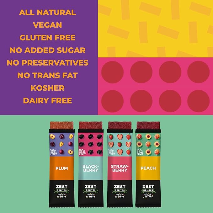 Fruit Snacks by Zest Delites, Fruit Leather, Healthy Snacks for Adults & Kids, Vegan Apple-Based