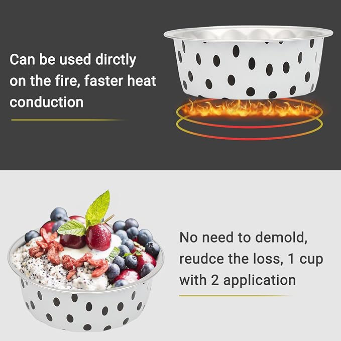 Beasea Disposable Ramekins with Lids, 8oz 100 Pack Black Dot in White Aluminum Foil Cups Disposable