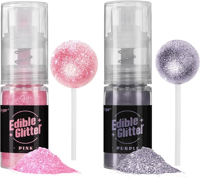 Sujoygar Edible Glitter Spray 2 Colors, Pink and Purple Edible Glitter for Cocktails, Shimmer