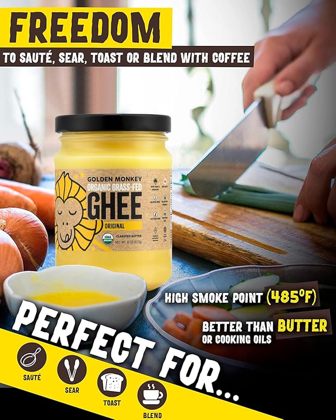 GOLDEN MONKEY Organic Ghee Butter ??Grass Fed Clarified Butter for Cooking, Baking, Keto & Gut