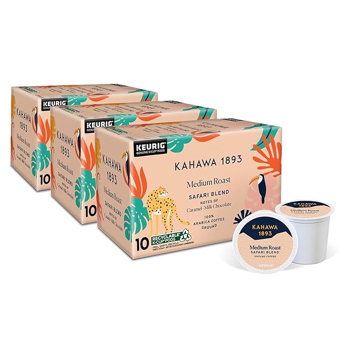 Kahawa 1893 Medium Roast Coffee K-Cup Pods Safari Blend (30 Count) - As Seen on Shark Tank, High