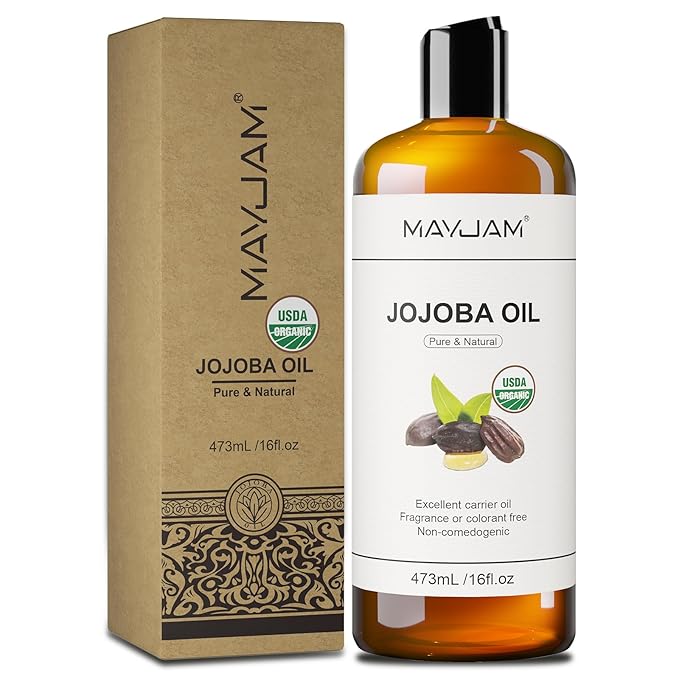 16 Oz Jojoba Oil for Skin, USDA Certified Cold Pressed Jojoba Oil for Hair, Face, Body, Ear