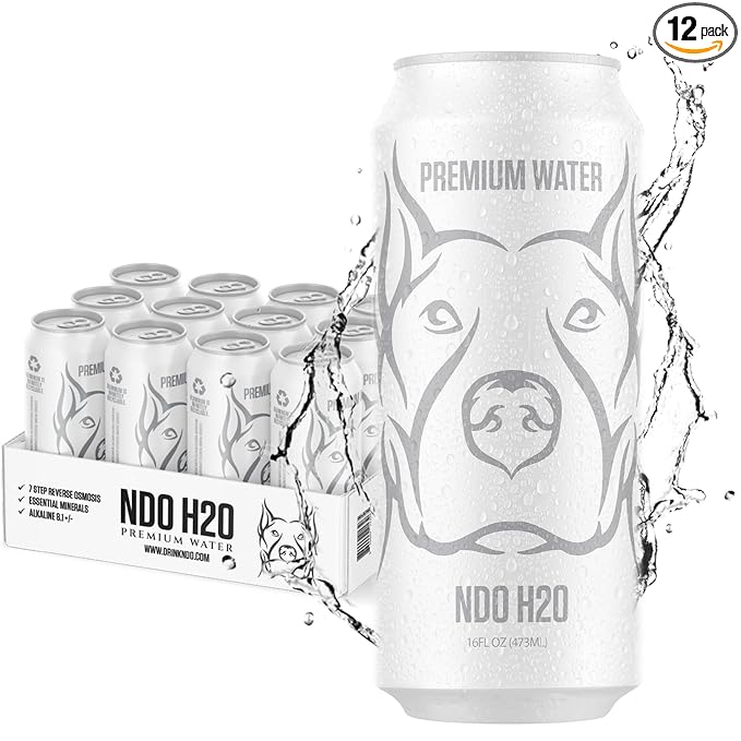 NDO H2O Premium Alkaline Water Case - 12 Pack (16 fl oz, Still) | Reverse Osmosis Purified Canned