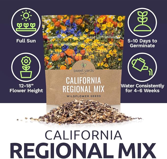 California Wildflower Mixture - Bulk 1 Ounce Packet - Over 7,000 Native Seeds - Open Pollinated and