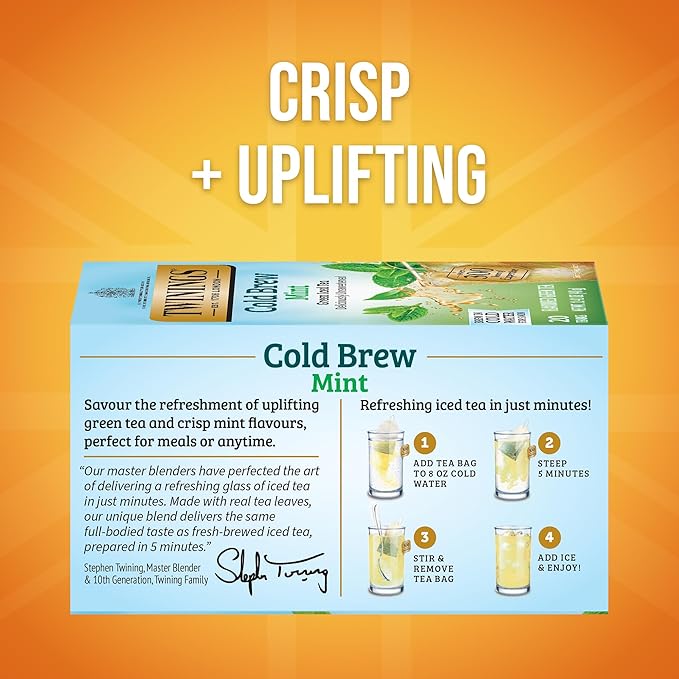 Twinings Mint Green Cold Brew Iced Tea Bags, 20 Count (Pack of 6), Unsweetened Flavoured Green Tea