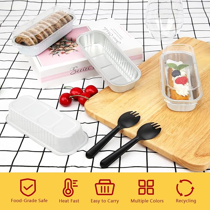 LNYZQUS Mini Loaf Baking Pans with Lids 50 Pack, 6.8oz Rectangle Aluminum Foil Mini Cake Baking