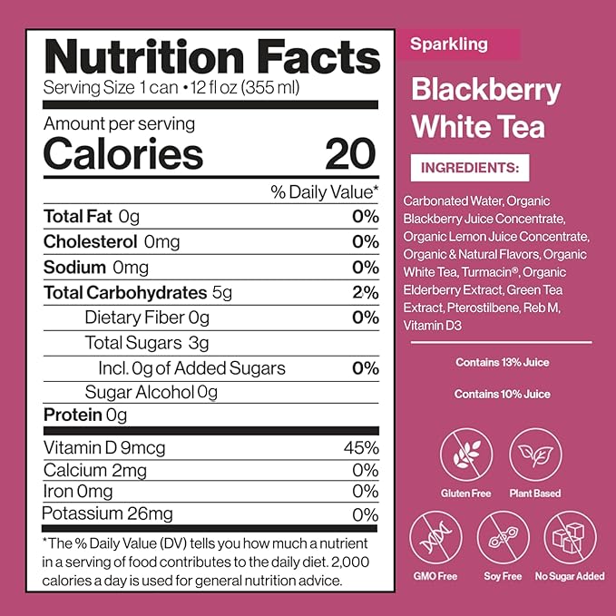 Happy Being Sparkling Nutrient-Rich Blackberry Citrus White Tea – Infused with Turmeric
