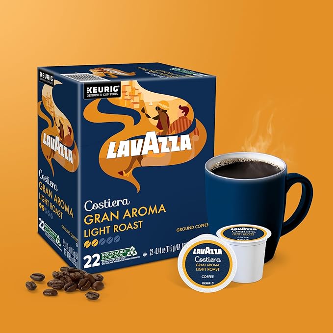 Lavazza Costiera Gran Aroma, Single-Serve Keurig K-Cup Pods, Light Roast Coffee, 88-Count Box (4