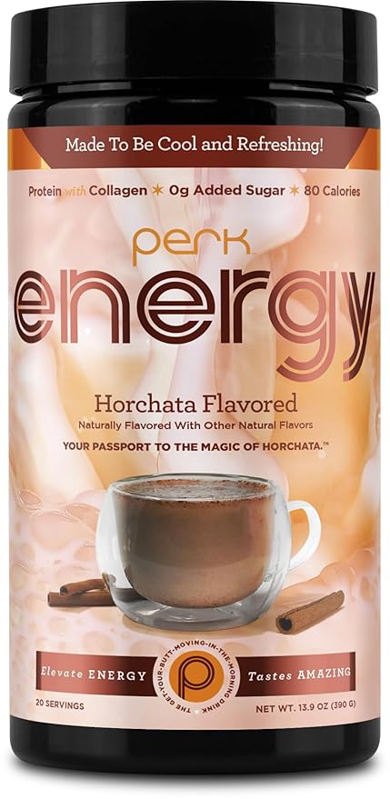 Perk Energy Original Horchata Energy Drink Powder (20 Servings) - Gluten-Free, Peanut-Free
