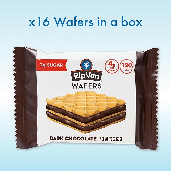 Rip Van Dark Chocolate Wafer Cookies - Healthy Snacks - Non GMO, Keto, Low Carb, Low Sugar (2g)