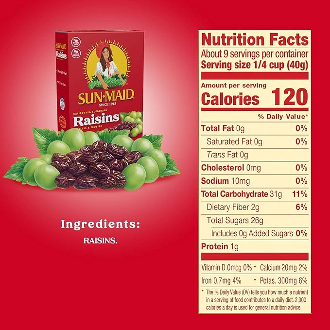 Sun-Maid California Sun-Dried Raisins - (12 Pack) 12 oz Sharing-Size Box - Dried Fruit Snack for