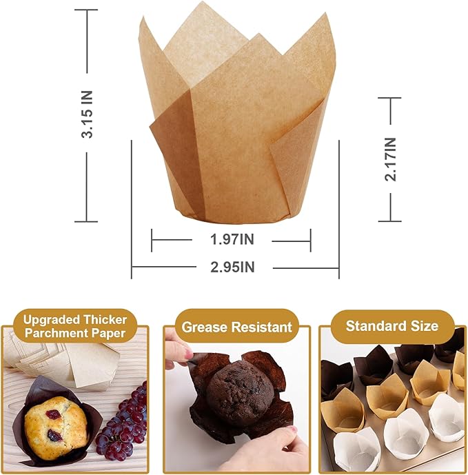 200pcs Tulip Cupcake Liners, Premium Muffin Liners Holders for Baking Cups, Greaseproof Cupcake