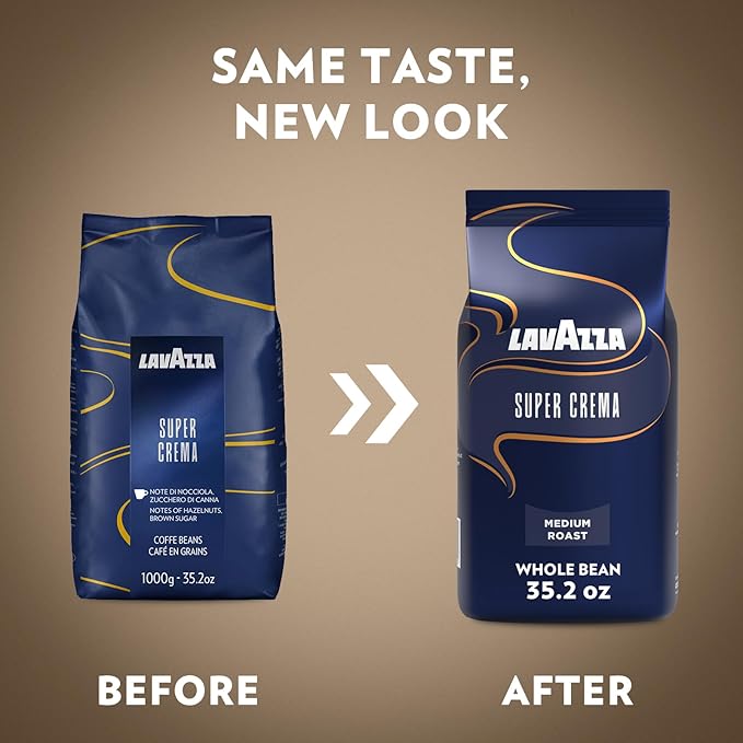 Lavazza Super Crema Whole Bean Coffee, Medium Espresso Roast, Arabica and Robusta Blend, 2.2 lb Bag