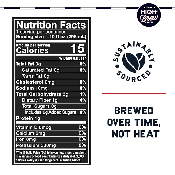 High Brew Coffee, Nitro Black, Cold Brew Coffee, Sugar Free, Dairy Free, 10 Fl Oz, Ready-To-Drink