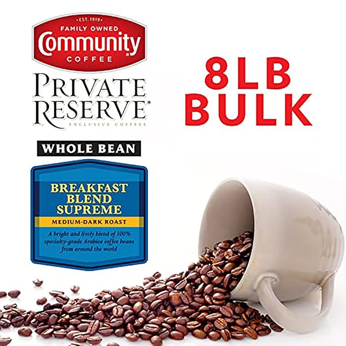Community Coffee Private Reserve Breakfast Blend Supreme Whole Bean Coffee, Medium Roast, 32 Ounce
