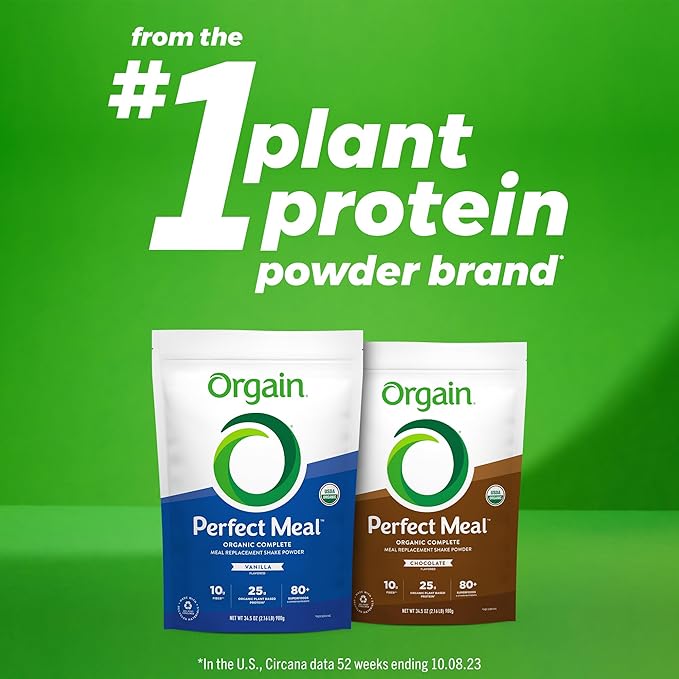 Orgain Perfect Meal, Organic, Vegan Meal Replacement Protein Powder, Chocolate - 25g Plant Based