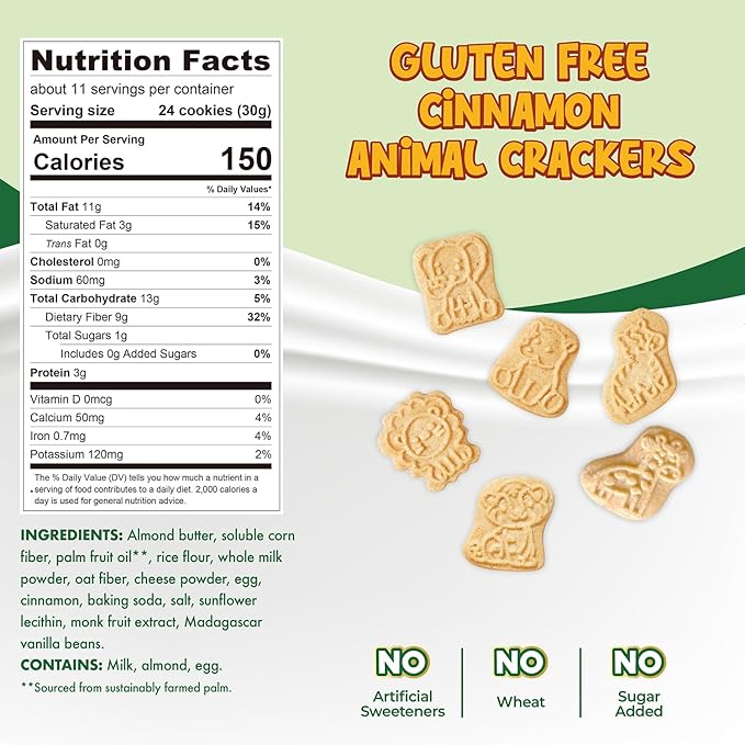 ChocZero Animal Crackers Cookies, Cinnamon Flavored, Gluten Free, Low Carb, No Added Sugar, 12